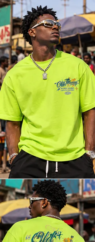 SYVZCM Embroidered Polo — Lime Green on a streetwear model