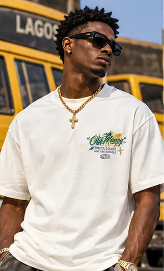 SYVZCM Embroidered Polo — White on a streetwear model