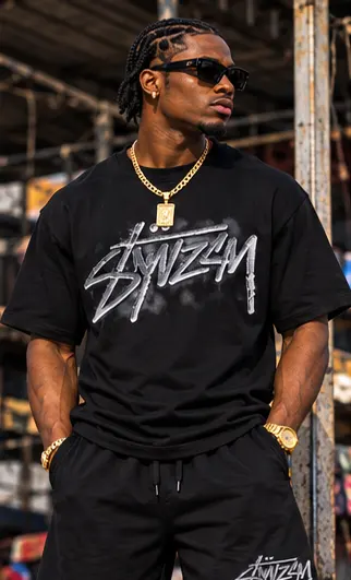 SYVZCM Graffiti Shorts Set — Black on a streetwear model