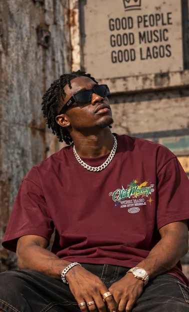 Old Money Car Graphic T-Shirt — Wine Red on a streetwear model