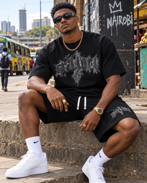 SYVZCM Sculpture Shorts Set — Black on a streetwear model