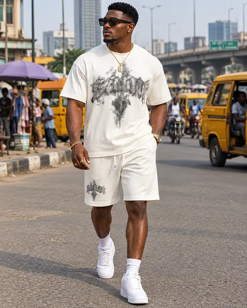 SYVZCM Sculpture Shorts Set — Ivory on a streetwear model